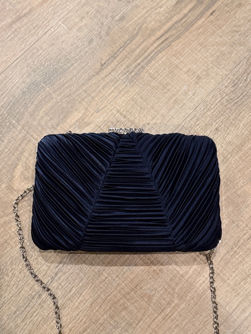 ANTONIO MELANI Navy Pleated Evening Clutch with Chain